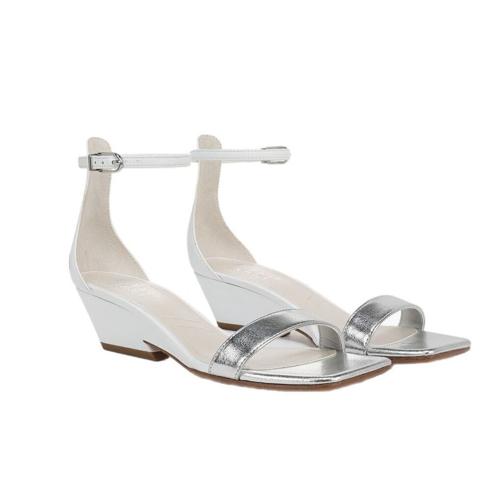 NWT Franco Sarto “Sadie” wedge sandal in silver and white Size 7.5